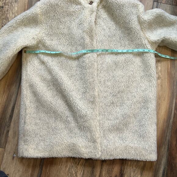 Vintage Faux Fur Sherpa Teddy Jacket Cream Handmade Open Front Mob Wife - Picture 6 of 8